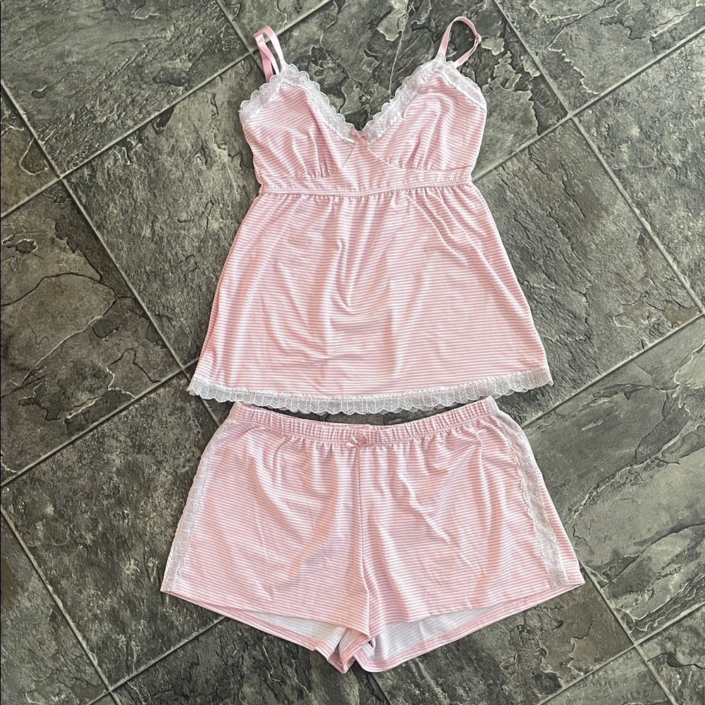 MARILYN MONROE Pink Striped Women's Sleepwear Set Lacey Trim Coquette Fairy Cute